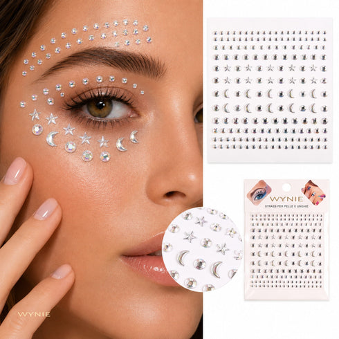 Adesivi per Viso e Corpo con Cristalli Iridescenti | Stelle, Lune e Gemme Decorative WYNIE