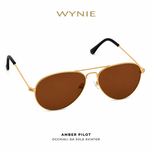 Amber Pilot | Occhiali da Sole Aviator Gold con Lenti Ambra Wynie