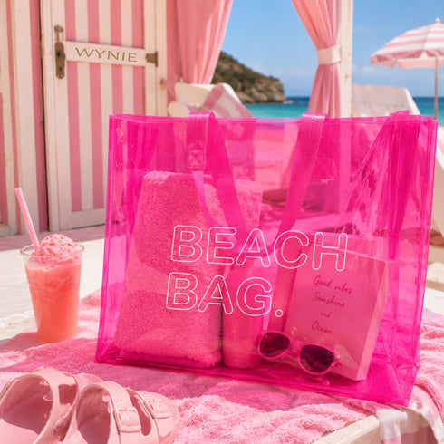 Beach Bag Fluo WYNIE - Maxi Borsa Mare Trasparente Colorata in PVC, colore rosa fluo