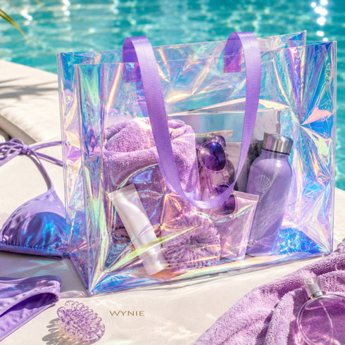Beach Bag Mermaid Glow WYNIE - Maxi Borsa Mare Trasparente Colorata in PVC con Effetto Olografico