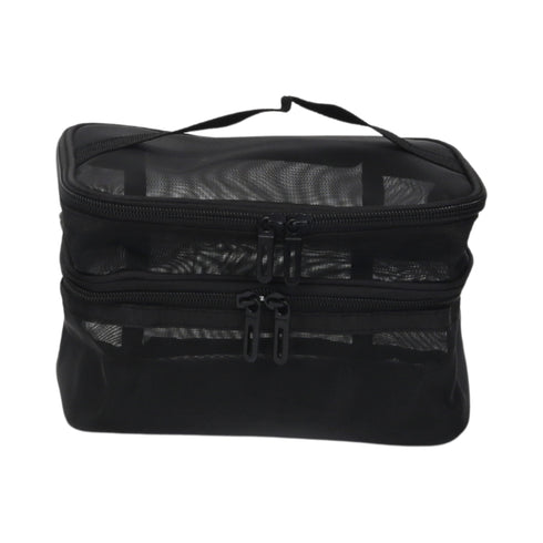 Beauty Case da Viaggio in Rete con Manico e 2 Scomparti Wynie nero