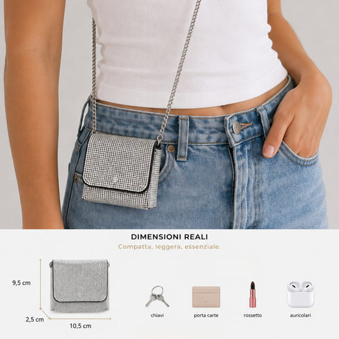Mini Borsa a Tracolla con Strass e Catena | WYNIE