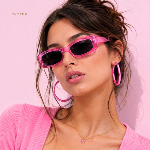 Bubble Pink Y2K | Occhiali da Sole Rettangolari Rosa Trasparente WYNIE