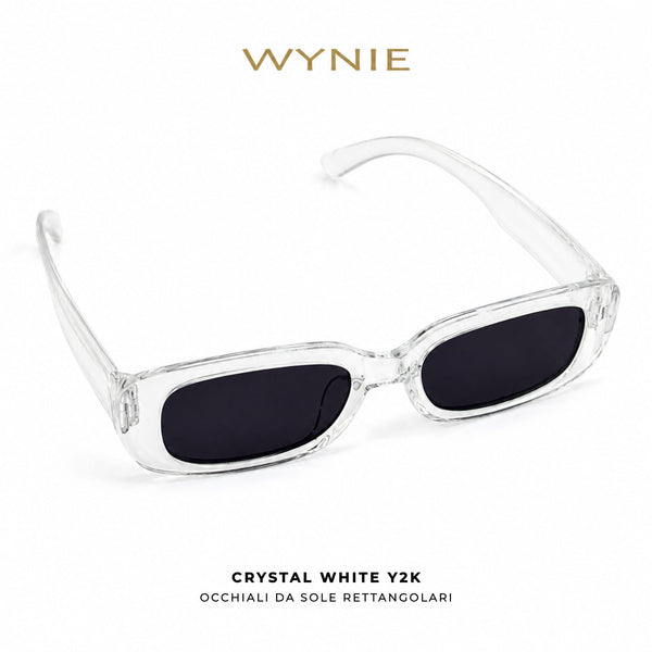 Crystal White Y2K | Occhiali da Sole Rettangolari Bianco Trasparente WYNIE