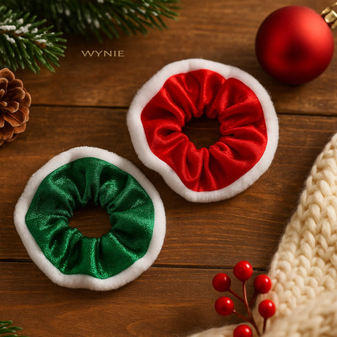 Elastici Scrunchies Natale in Tessuto Rosso e Verde | Wynie Christmas Collection