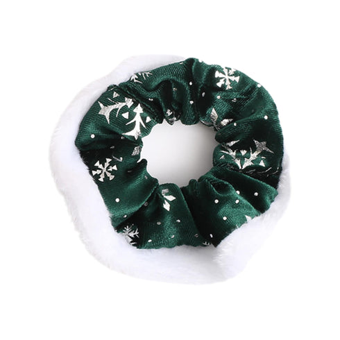 Elastici Scrunchies Natale in Tessuto Verde con Fiocchi di Neve | Wynie Christmas Collection