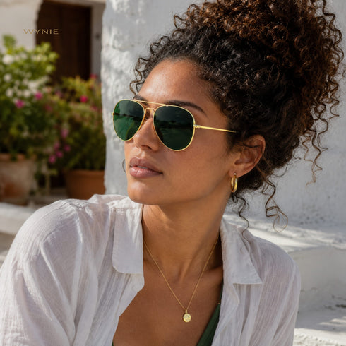 Emerald Pilot | Occhiali da Sole Aviator Gold con Lenti Verdi Wynie