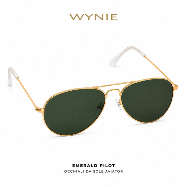 Emerald Pilot | Occhiali da Sole Aviator Gold con Lenti Verdi Wynie