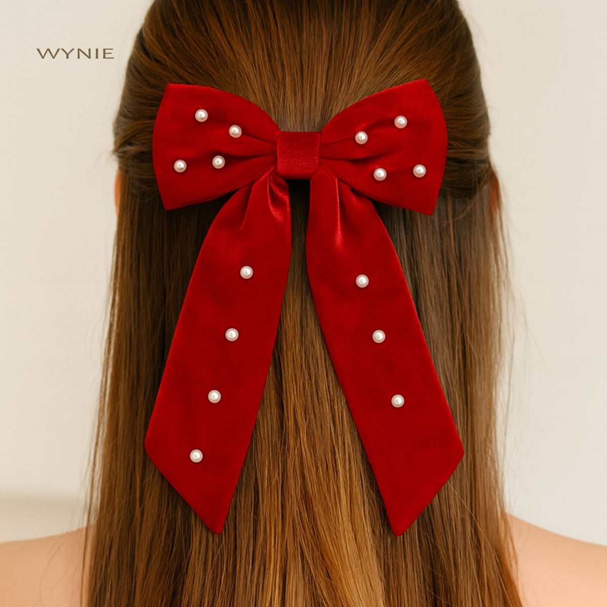 Orecchini pendenti vintage in velluto rosso con fiocco e perla