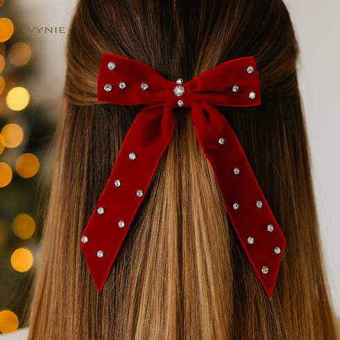 Fermaglio Fiocco in Velluto Rosso con Strass Natale | Wynie Christmas Collection