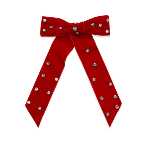 Fermaglio Fiocco in Velluto Rosso con Strass Natale | Wynie Christmas Collection