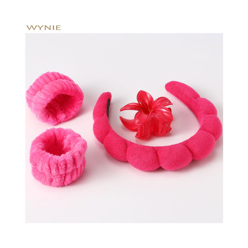 Wynie Skincare Headband Set - Cerchietto, Polsini e Pinza per Capelli in Spugna per la Pulizia del Viso