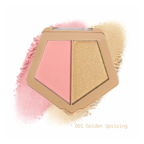 Wynie Highlighter Rogue Brush 2in1 Palette Viso con Blush e Illuminante 001 rosa chiaro, oro