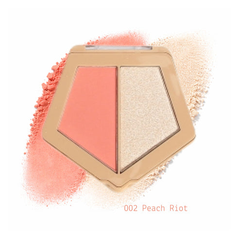 Wynie Highlighter Rogue Brush 2in1 Palette Viso con Blush e Illuminante 002 pesca, bianco