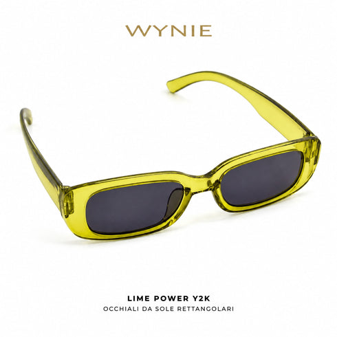 Lime Power Y2K | Occhiali da Sole Rettangolari Verde Trasparente WYNIE