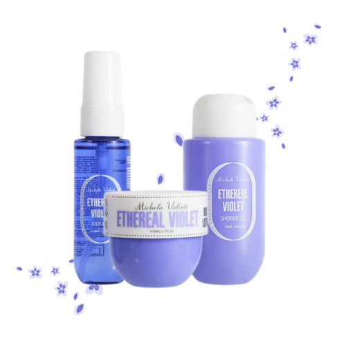 Michela Valenti Ethereal Violet Set Corpo Profumato | Body Mist, Crema Corpo e Doccia Schiuma al Profumo Floreale Muschiato, colore viola lilla
