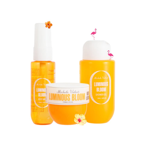 Michela Valenti Luminous Bloom Set Profumato | Body Mist, Crema Corpo e Doccia Schiuma dalla profumazione agrumata, colore giallo arancio