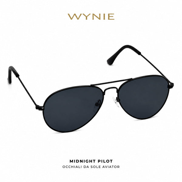 Midnight Pilot | Occhiali da Sole Aviator Nero Wynie
