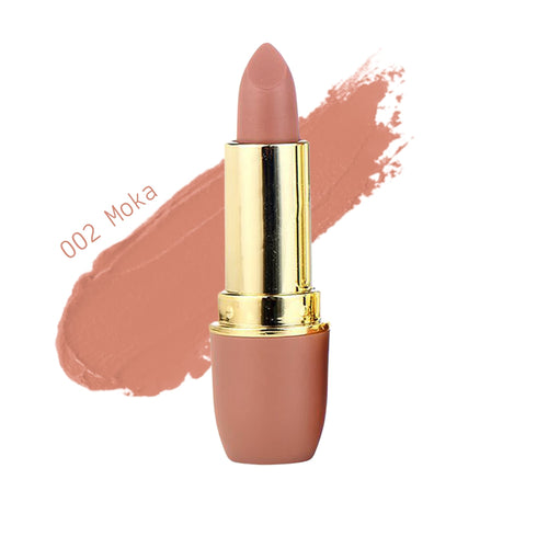 Rossetto opaco a lunga durata Nude 24H Matte Lipstick di Wynie Cosmetics 002 Moka | rossetto marrone nude, tono caldo naturale, look naturale, look elegante