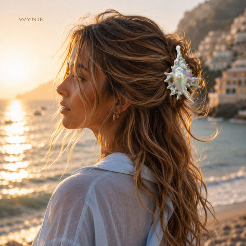 Pinza per Capelli a forma di Conchiglia Marina Iridescente Effetto Perlato Wynie