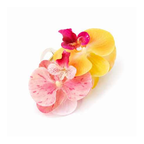Pinza per Capelli Orchidea Tropicale Wynie, giallo e fucsia