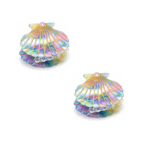 Pinze per Capelli a Forma di Conchiglia Perlate | Set 2 Pezzi Wynie, effetto sirena azzurro, verde, rosa, blu, oro