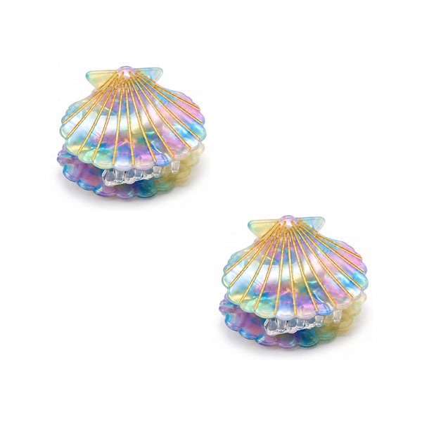Pinze per Capelli a Forma di Conchiglia Perlate | Set 2 Pezzi Wynie, effetto sirena azzurro, verde, rosa, blu, oro