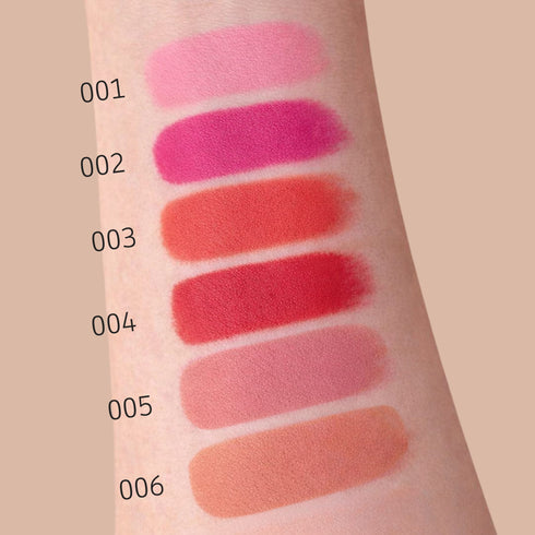 Rossetto Matte Automatico Wynie | 6 Colori Intensi e Vellutati, swatch su braccio
