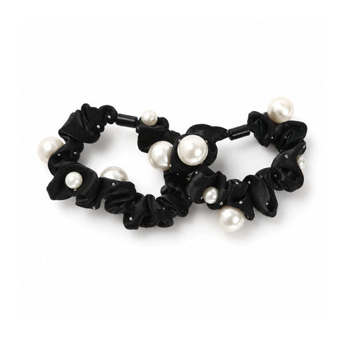 Set 2 Elastici per Capelli Scrunchies neri con Perle Decorative Wynie