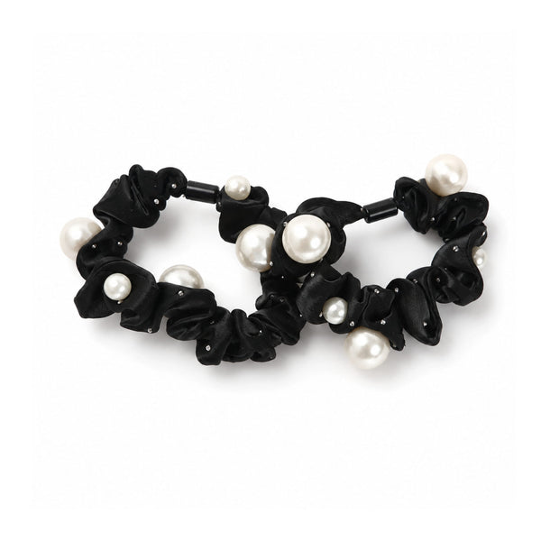 Set 2 Elastici per Capelli Scrunchies neri con Perle Decorative Wynie