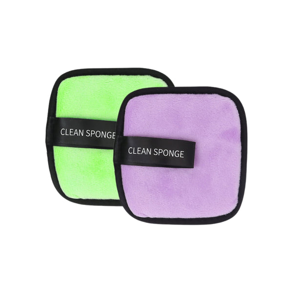 Set 2 Spugnette Viso Wynie Riutilizzabili Quadrate – Struccanti e Detergenti Lavabili, verde e viola