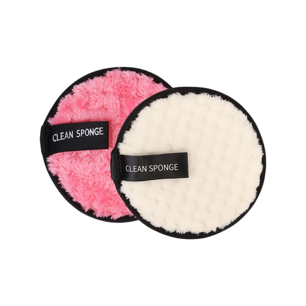 Set 2 Spugnette Viso Wynie Riutilizzabili Tonde Fluffy – Struccanti e Detergenti Lavabili, rosa e bianco panna