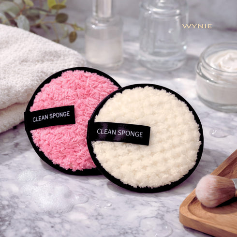 Set 2 Spugnette Viso Wynie Riutilizzabili Tonde Fluffy – Struccanti e Detergenti Lavabili