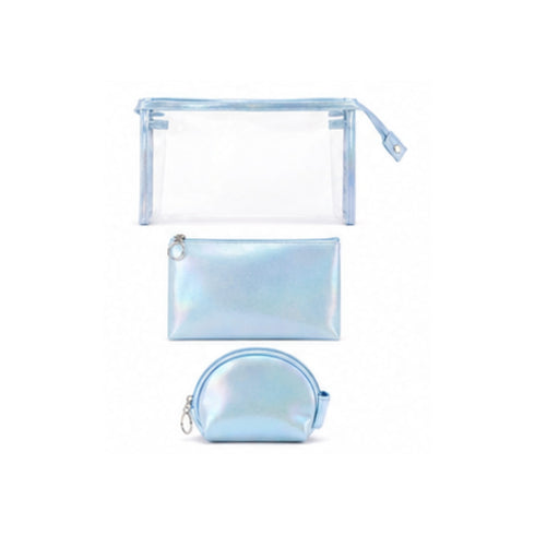 Set di Beauty Bag Effetto Olografico Perlato azzurro