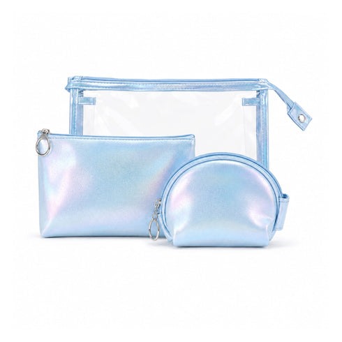 Set di Beauty Bag Effetto Olografico Perlato azzurro