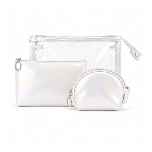 Set di Beauty Bag Effetto Olografico Perlato bianco