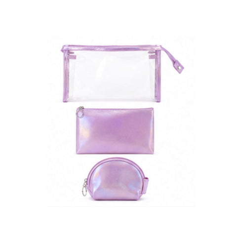 Set di Beauty Bag Effetto Olografico Perlato lilla