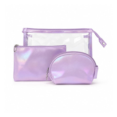 Set di Beauty Bag Effetto Olografico Perlato lilla