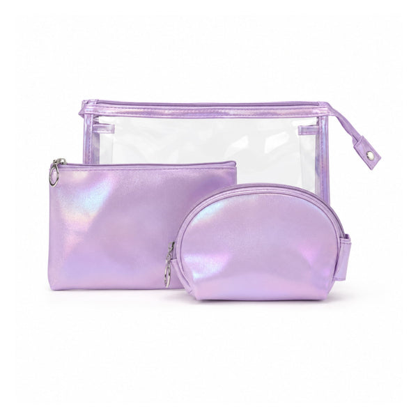 Set di Beauty Bag Effetto Olografico Perlato lilla