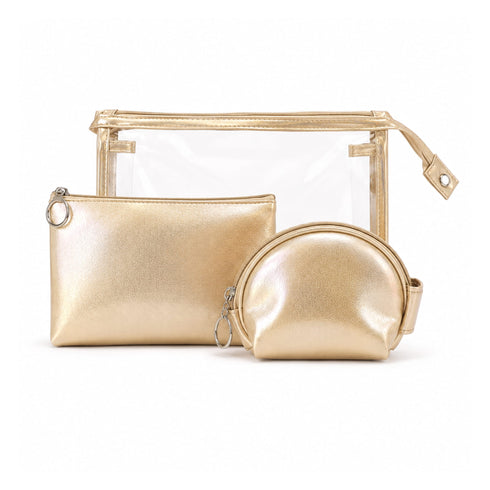 Set di Beauty Bag Effetto Olografico Perlato oro
