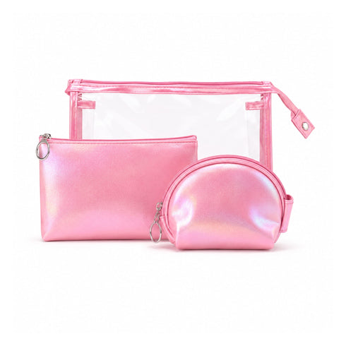 Set di Beauty Bag Effetto Olografico Perlato rosa