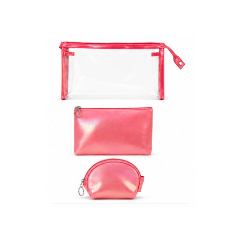 Set di Beauty Bag Effetto Olografico Perlato rosso