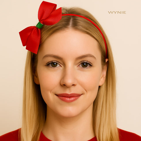 Cerchietto e Fermagli per Capelli Fiocco Natale – Set 3 Pezzi Rosso, Verde, Bianco | Wynie Christmas Collection