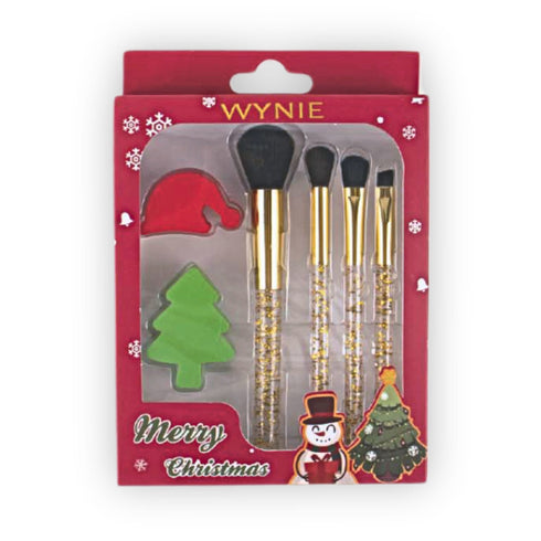 Set Pennelli Makeup con Glitter Oro + 2 Spugnette Blender Natalizie – Idea Regalo Beauty | Wynie Christmas Collection