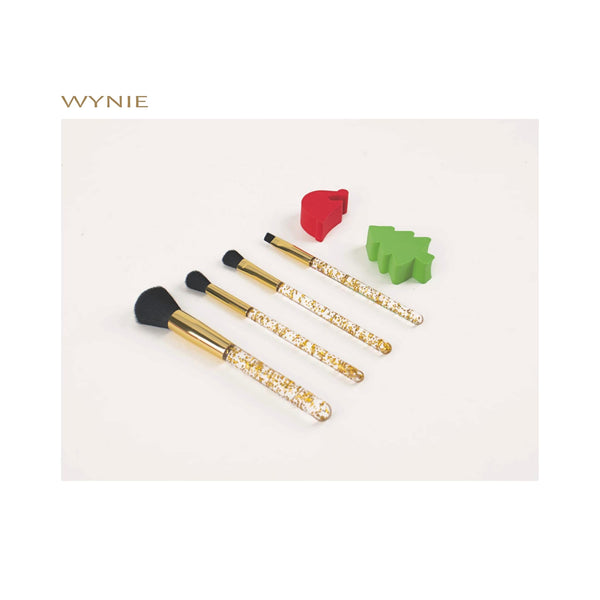 Set Pennelli Makeup con Glitter Oro + 2 Spugnette Blender Natalizie – Idea Regalo Beauty | Wynie Christmas Collection