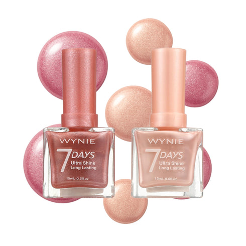 Set Smalti Wynie 7 Days - Fairy Shine Nail Polish Duo | Edizione Limitata per le Feste, rosa caldo e champagne rosé, finish perlato