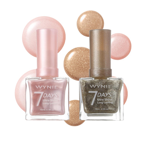 Set Smalti Wynie 7 Days - Golden Fairy Nail Polish Duo | Edizione Limitata per le Feste, rosa perlato e oro glitter