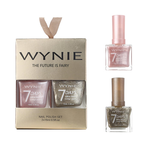 Set Smalti Wynie 7 Days - Golden Fairy Nail Polish Duo | Edizione Limitata per le Feste, rosa perlato e oro glitter