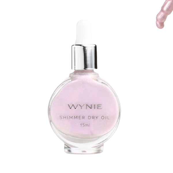 Olio secco illuminante rosa con riflessi fucsia, texture fluida e finish luminoso effetto olografico