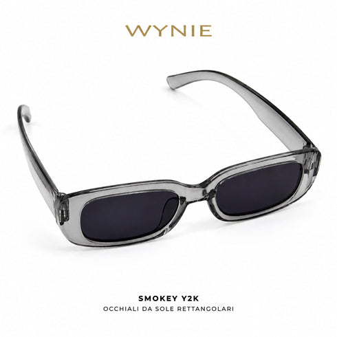 Smokey Y2K | Occhiali da Sole Rettangolari Nero Trasparente WYNIE